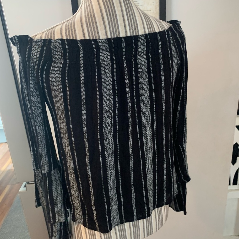 3/$20 Ivy + Main Black and white off shoulder striped blouse with flare long